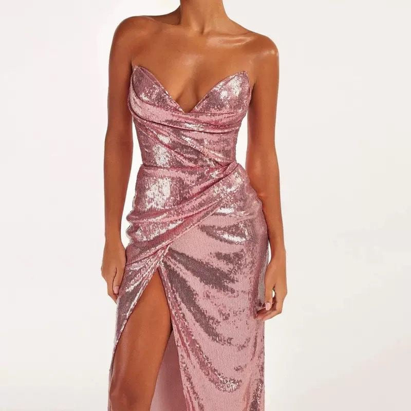 Rose Allure Strapless Sequin dress