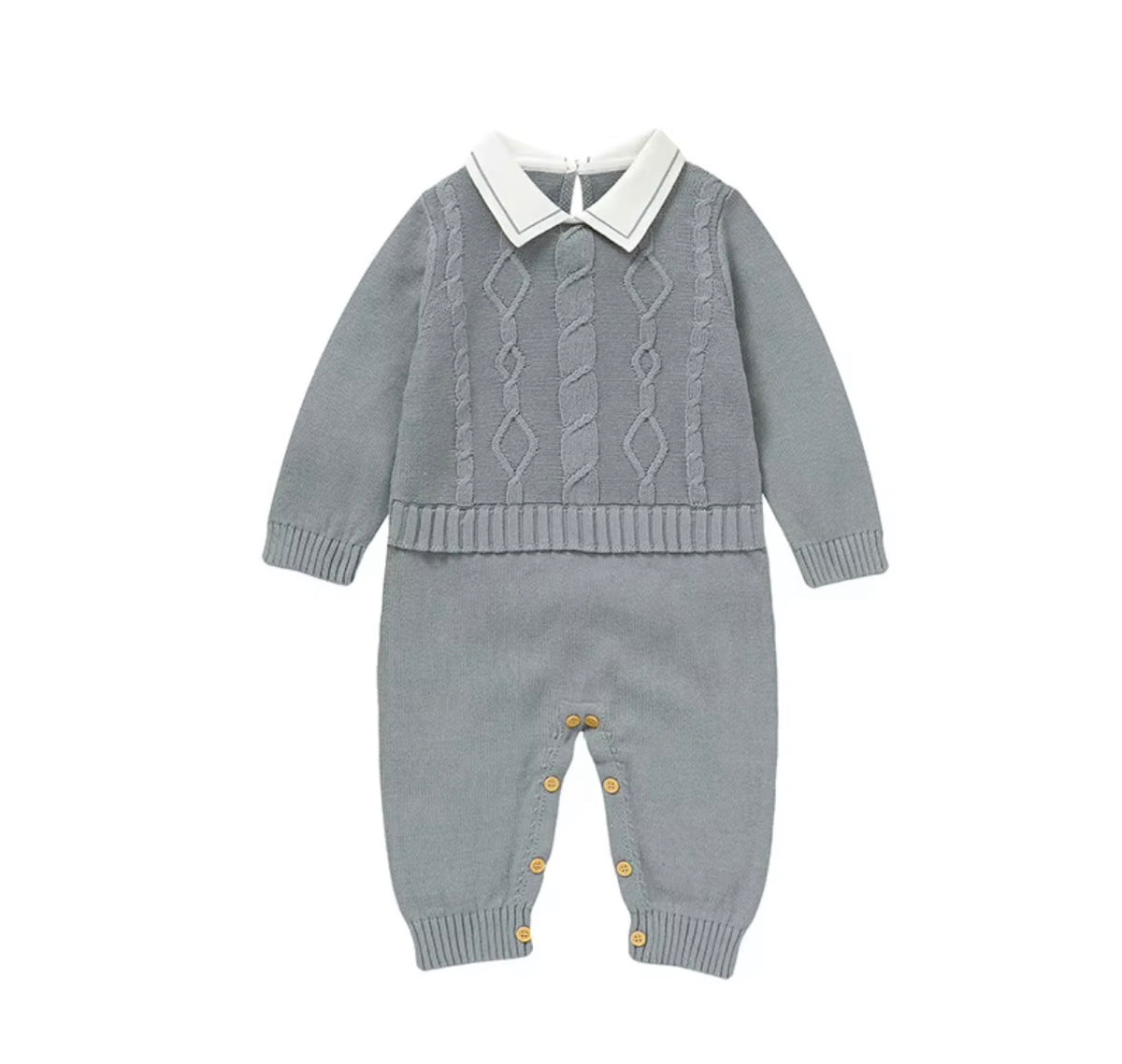 Classic Collar Cable Knit Romper