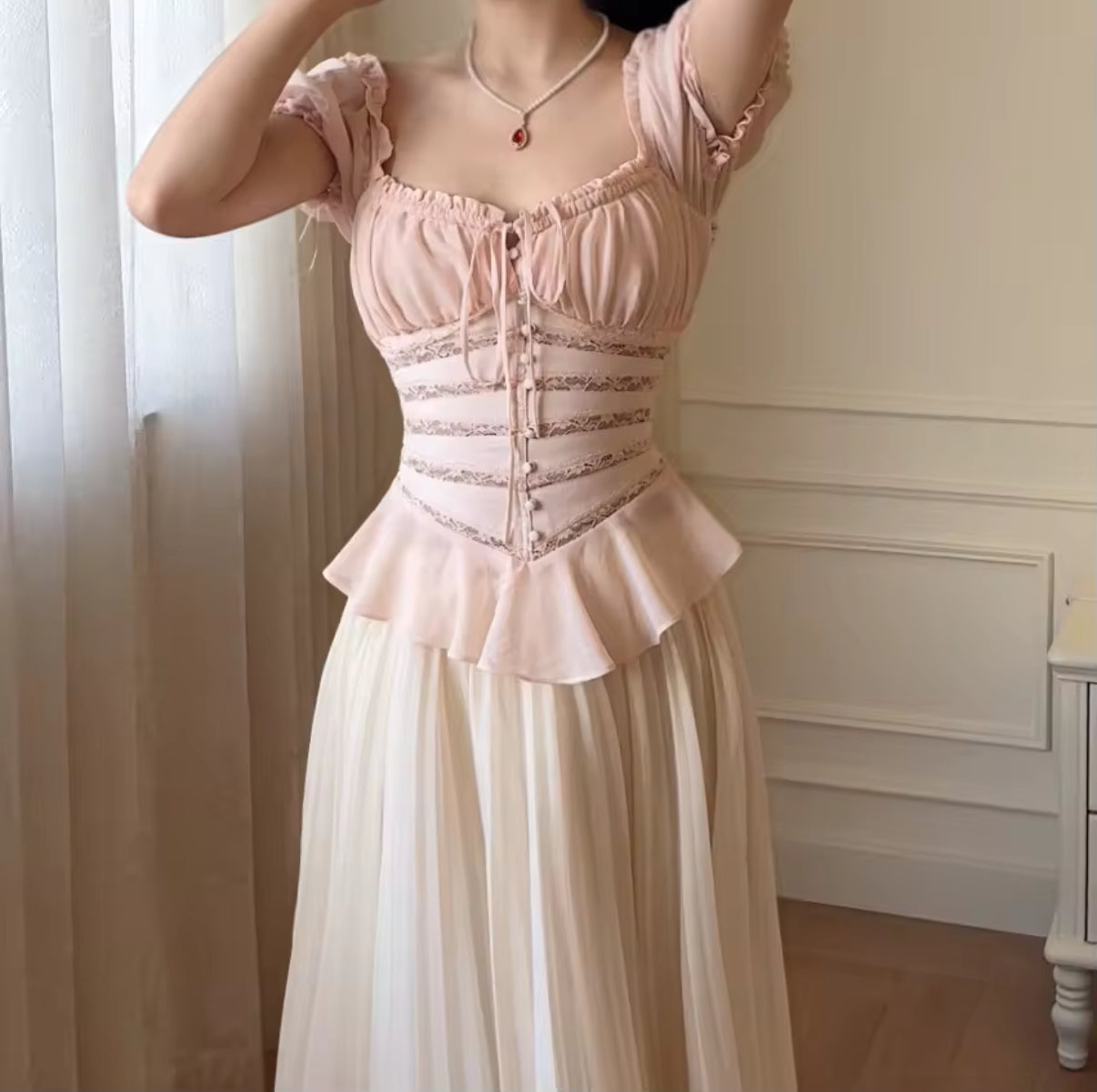 Blush Ruffle Corset Crop Top
