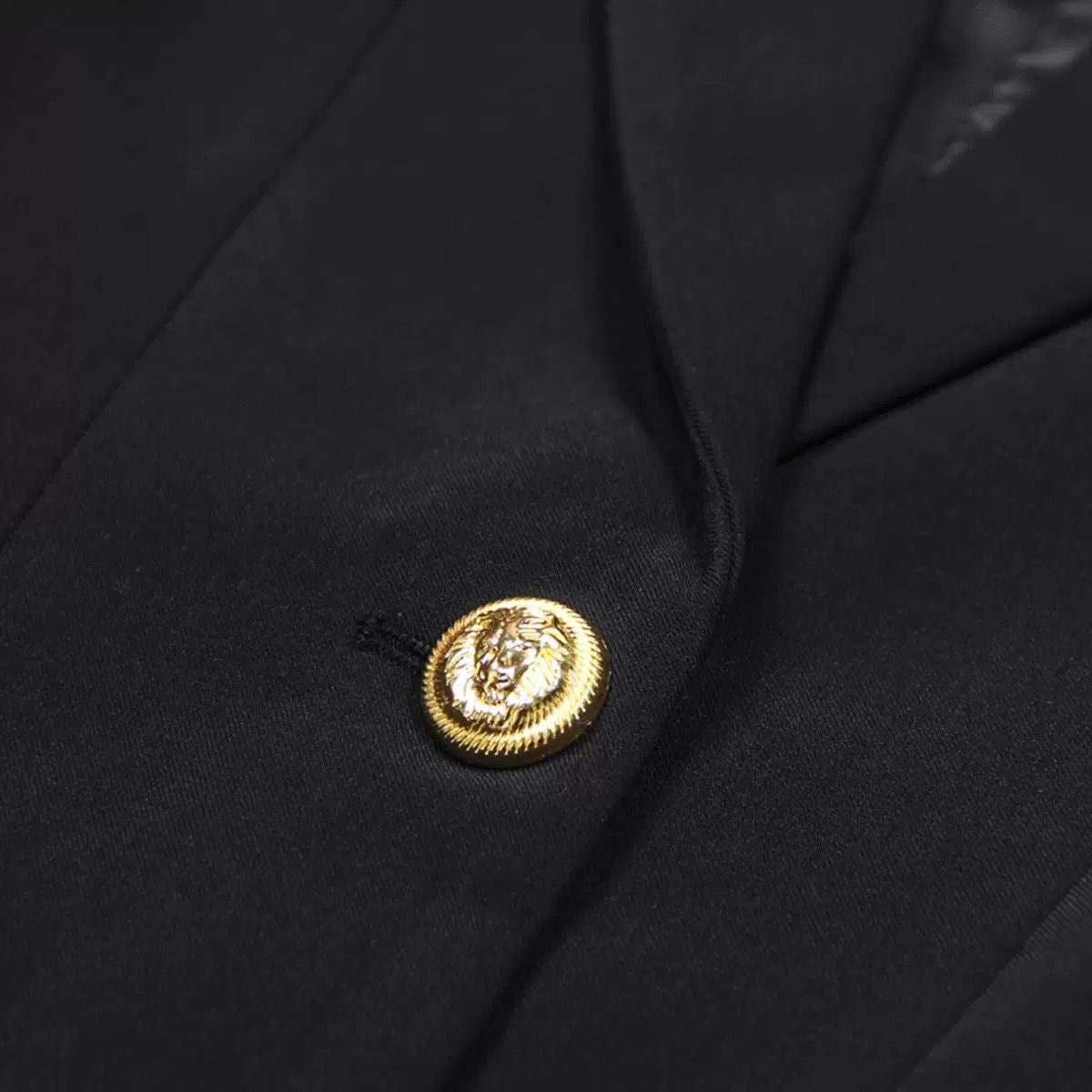 Tailored Blazer Dress with Sharp Shoulders and Single Gold Button