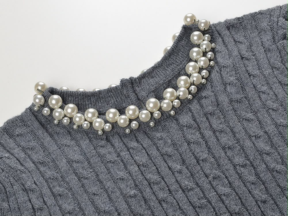 Pearl-Embellished Cable Knit Top