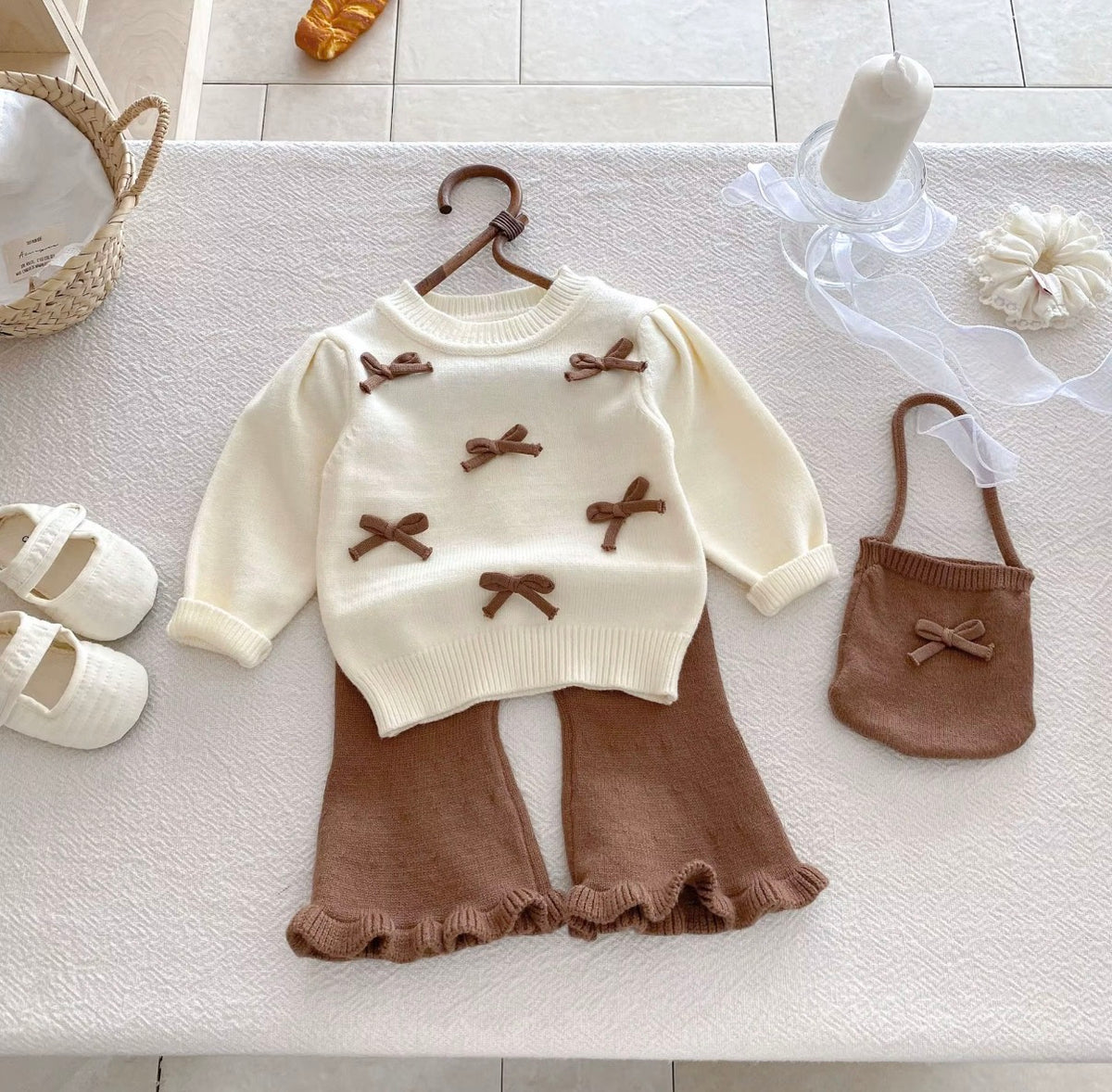 Cocoa Bow Knit Set