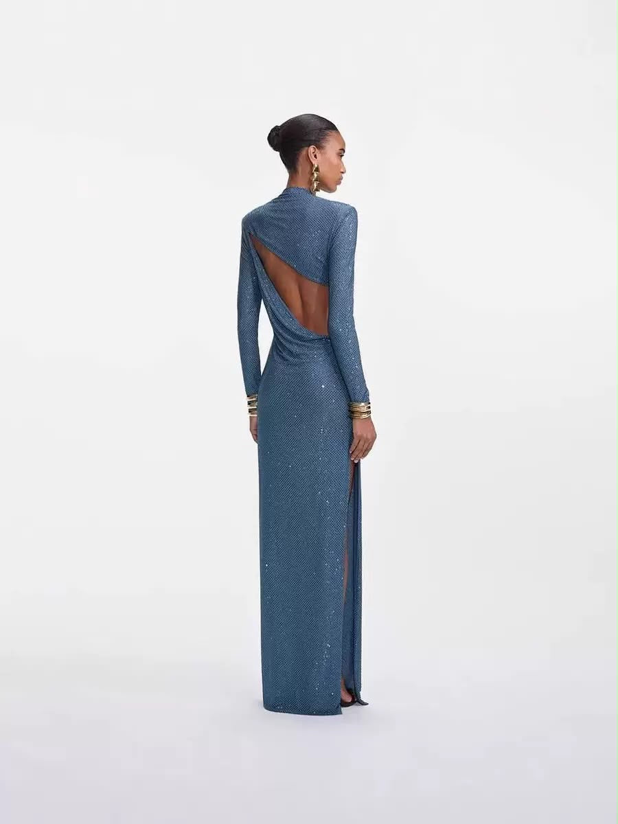 Midnight Blue Crystal Cutout Gown