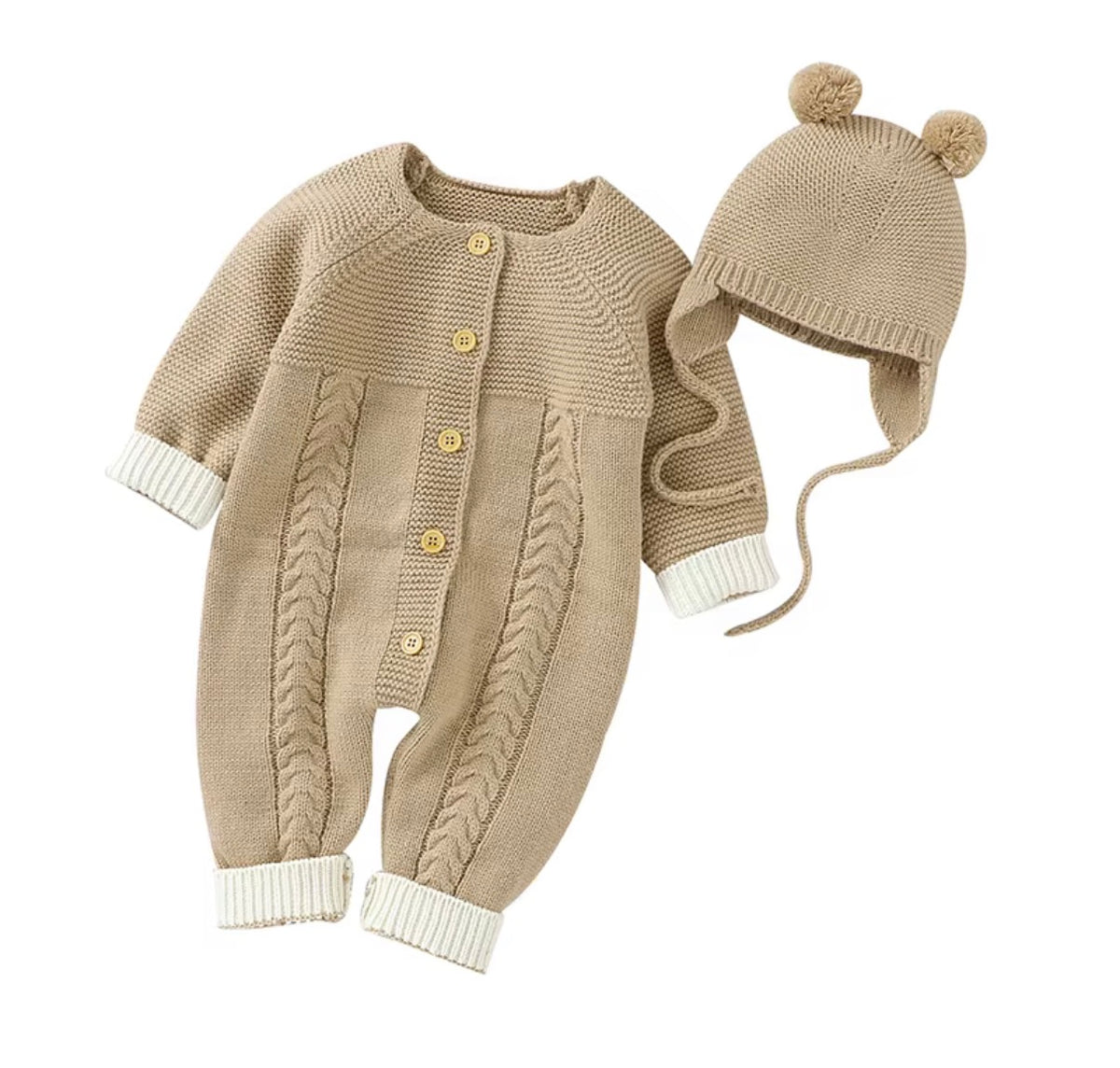 Teddy Cable Knit Baby Romper Set