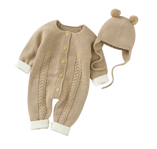 Teddy Cable Knit Baby Romper Set