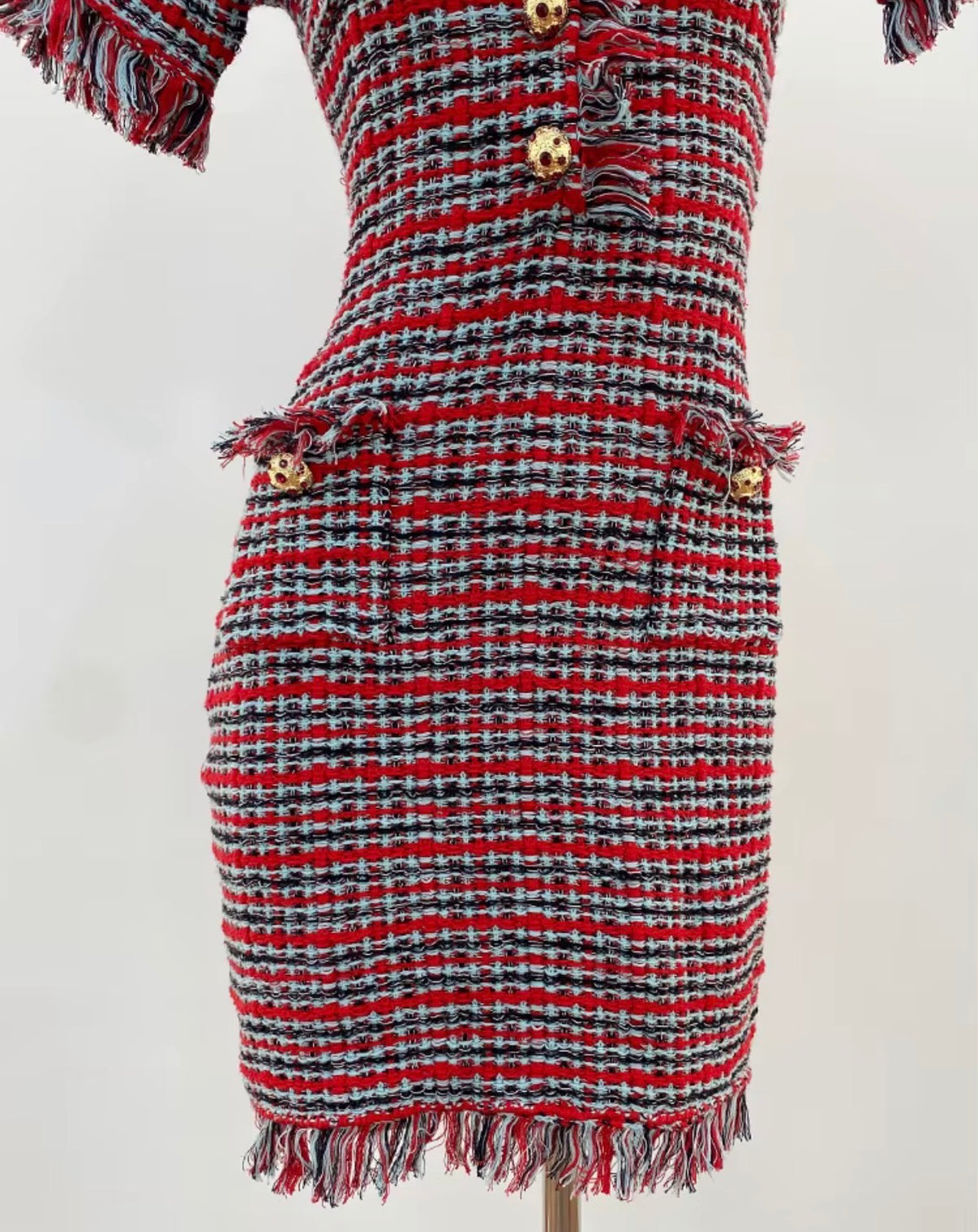 Fringed Tweed Mini Dress