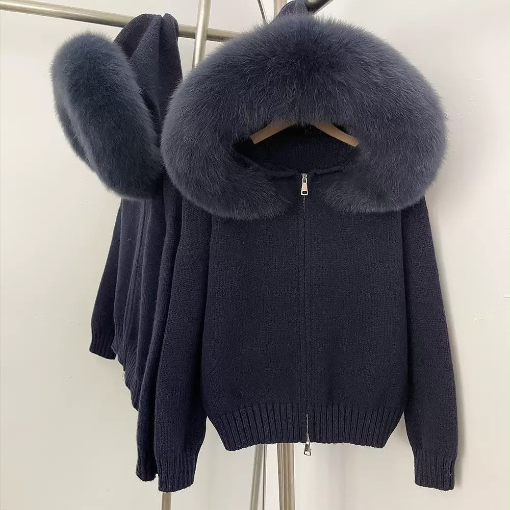 Oversized Fur Collar Knit Cardigan