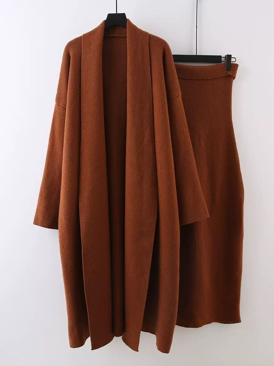 soft knit two-piece with relaxed cardigan fit