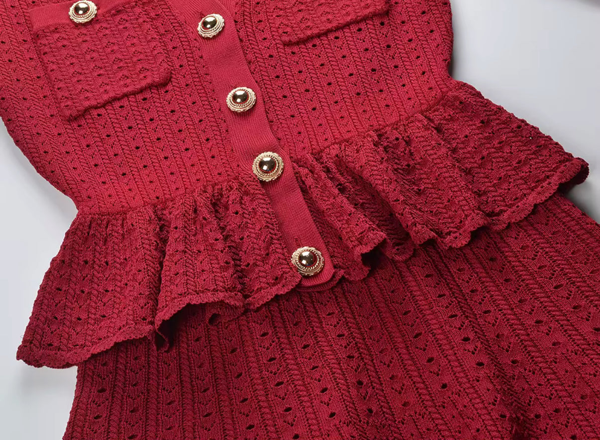 Golden Button Peplum Dress