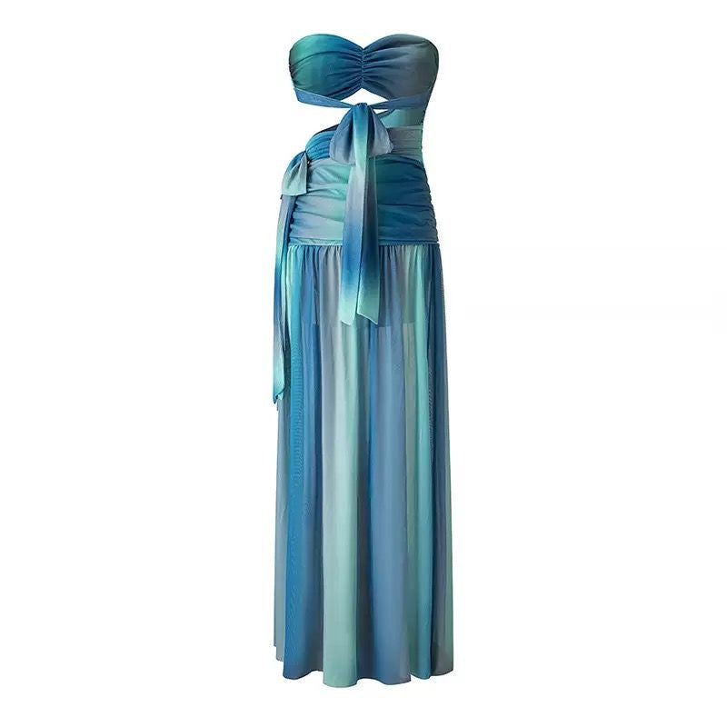 Ocean Ombre Strapless Wrap Gown