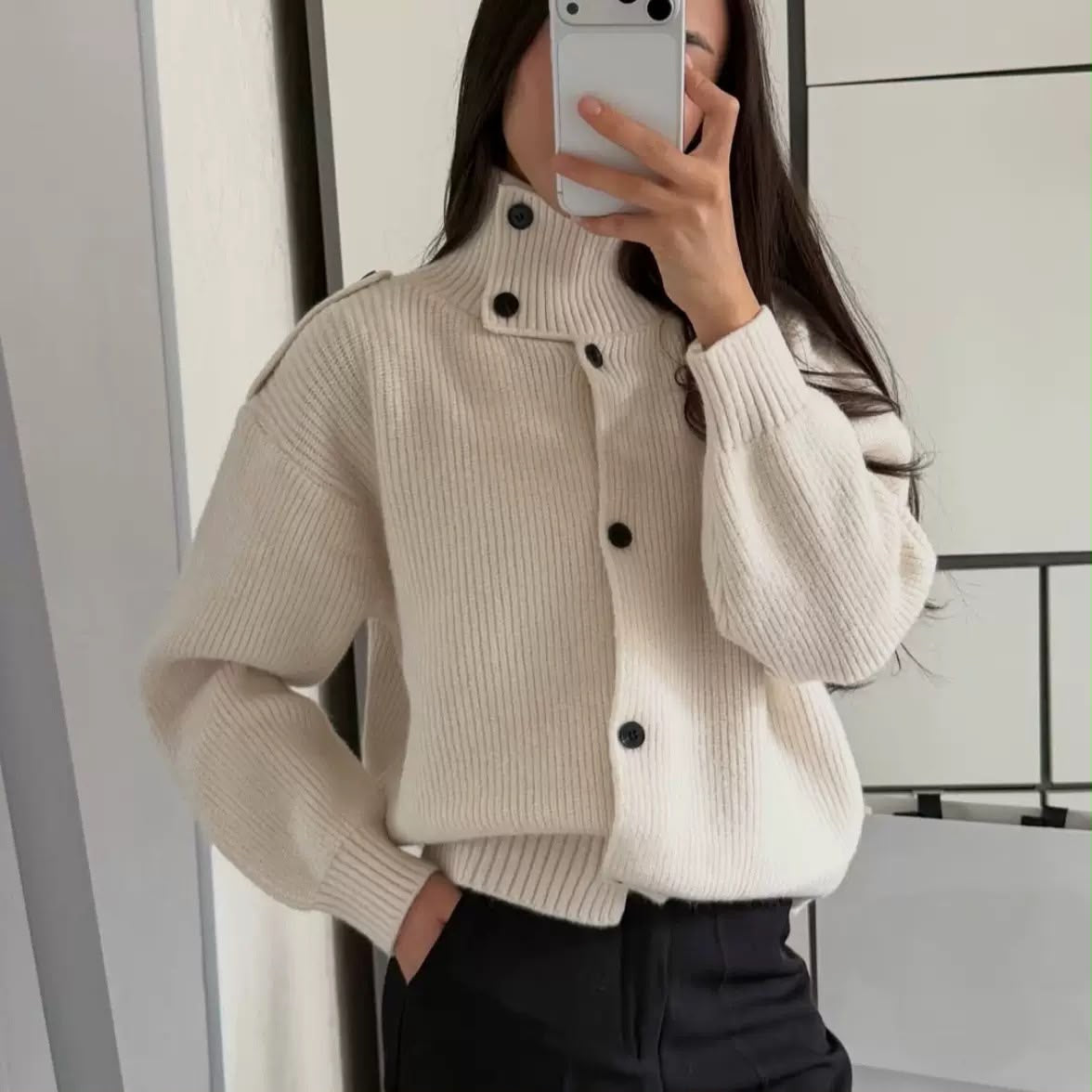 Sloane High-Neck Knit Cardigan