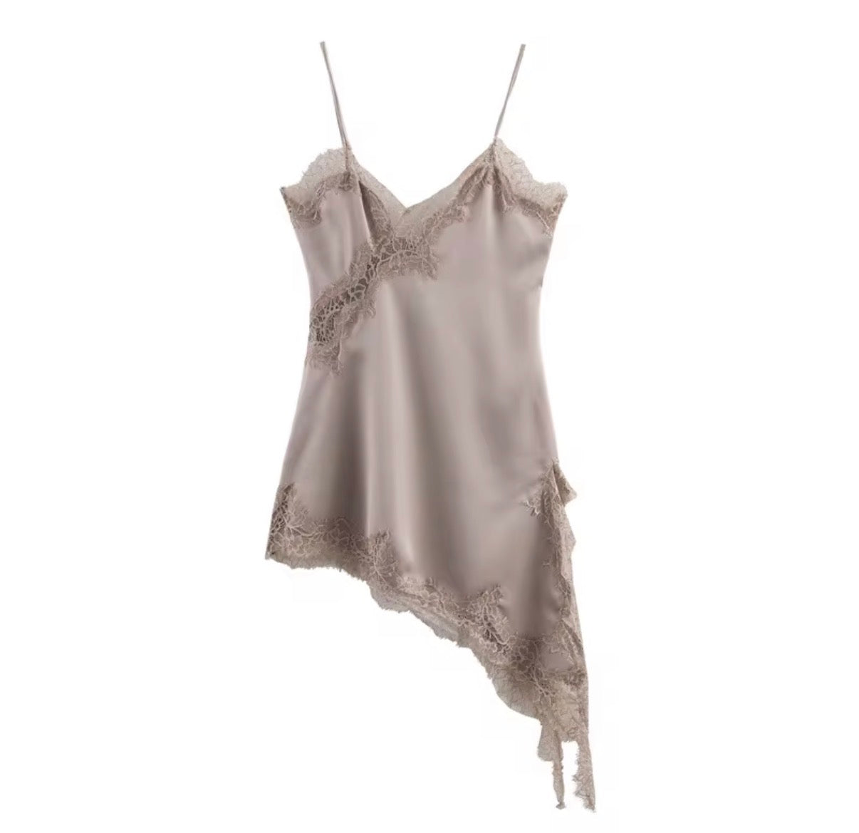 Asymmetric Lace Trim Slip Dress
