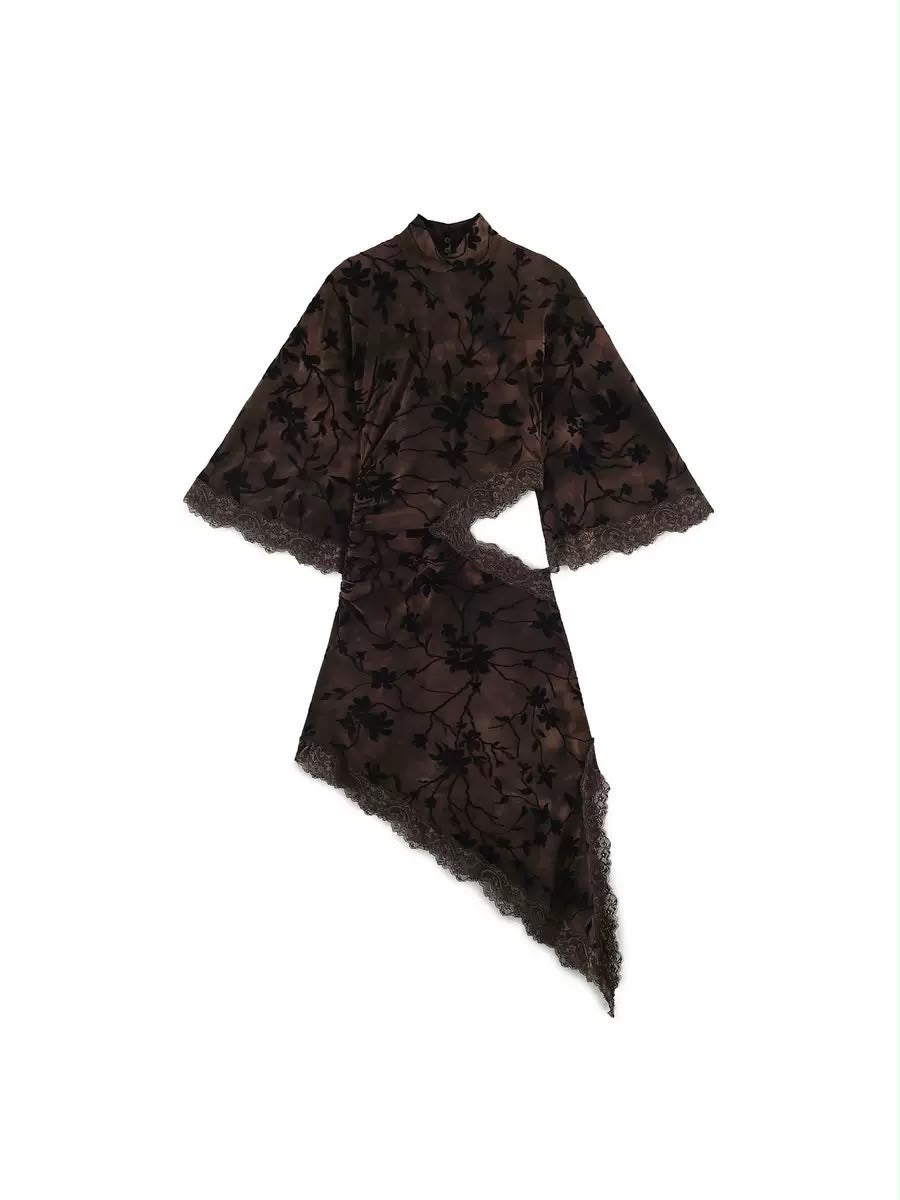 Noir Floral Asymmetric Lace Dress