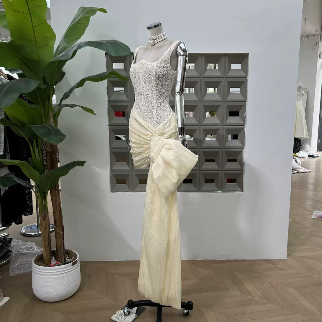 Ivory Couture Gown with Lace Corset and Oversized Bow