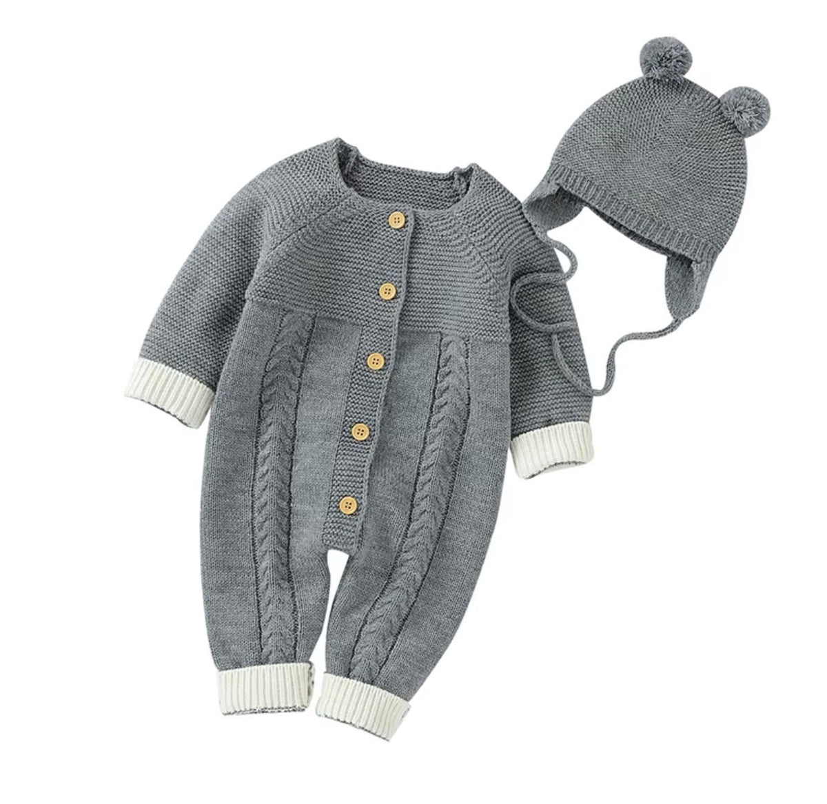 Teddy Cable Knit Baby Romper Set