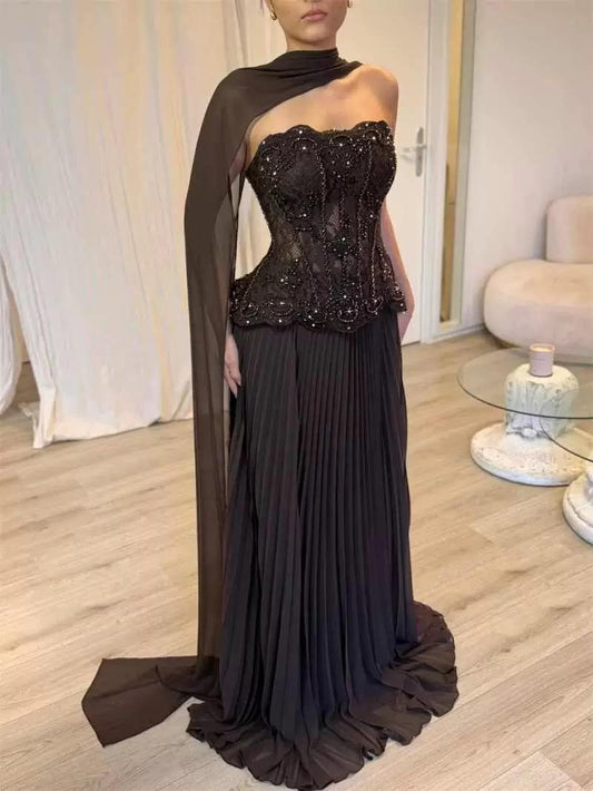 Embellished Corset Cape Gown