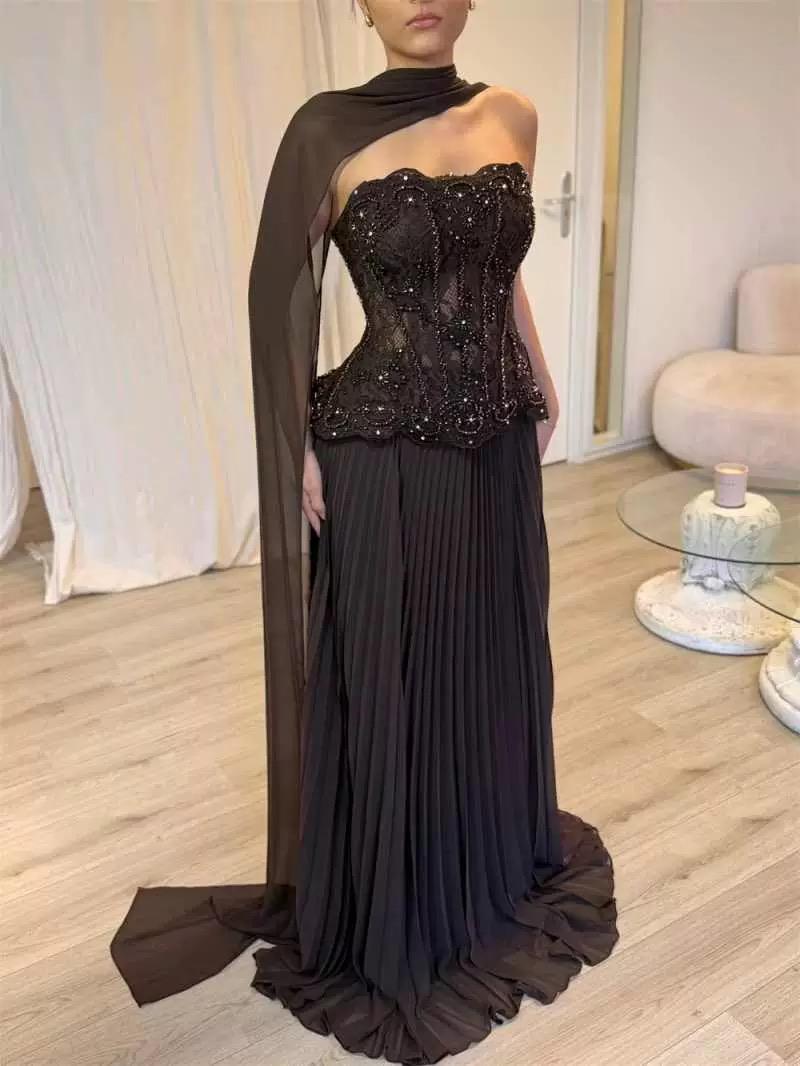 Embellished Corset Cape Gown