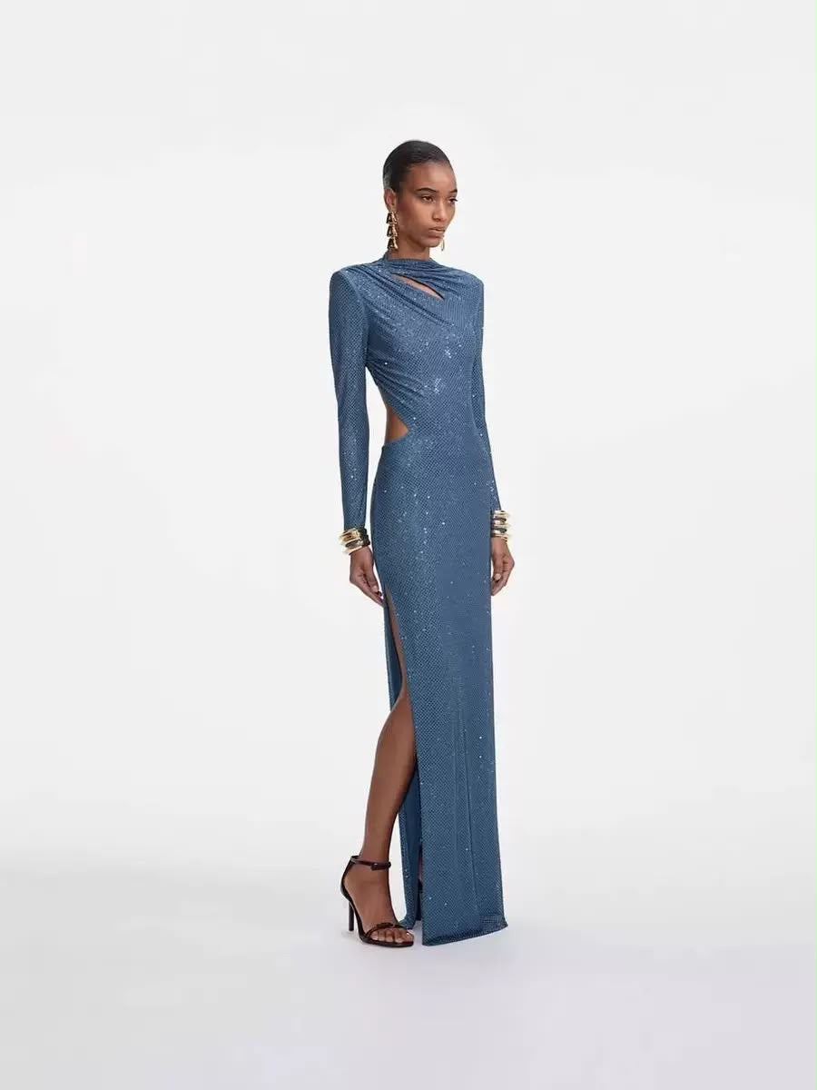 Midnight Blue Crystal Cutout Gown