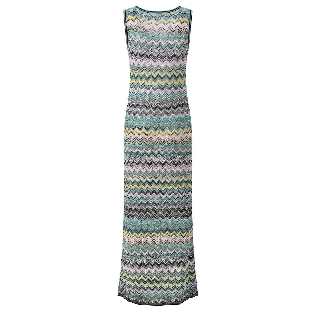 Zigzag Knit Sleeveless Maxi Dress