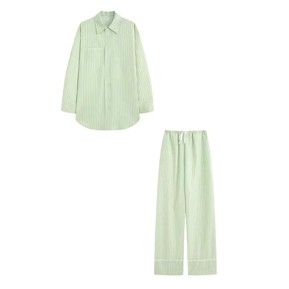 Pastel Striped Shirt & Wide-Leg Pants Set