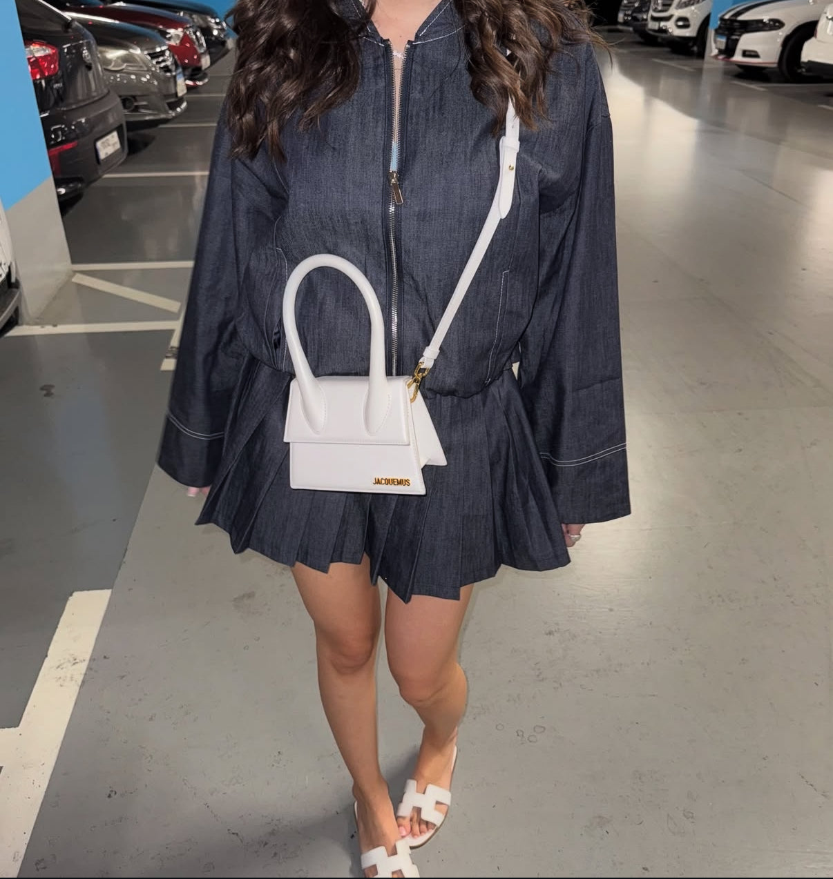 Denim Chic Two-Piece Set with Pleated Mini Skirt