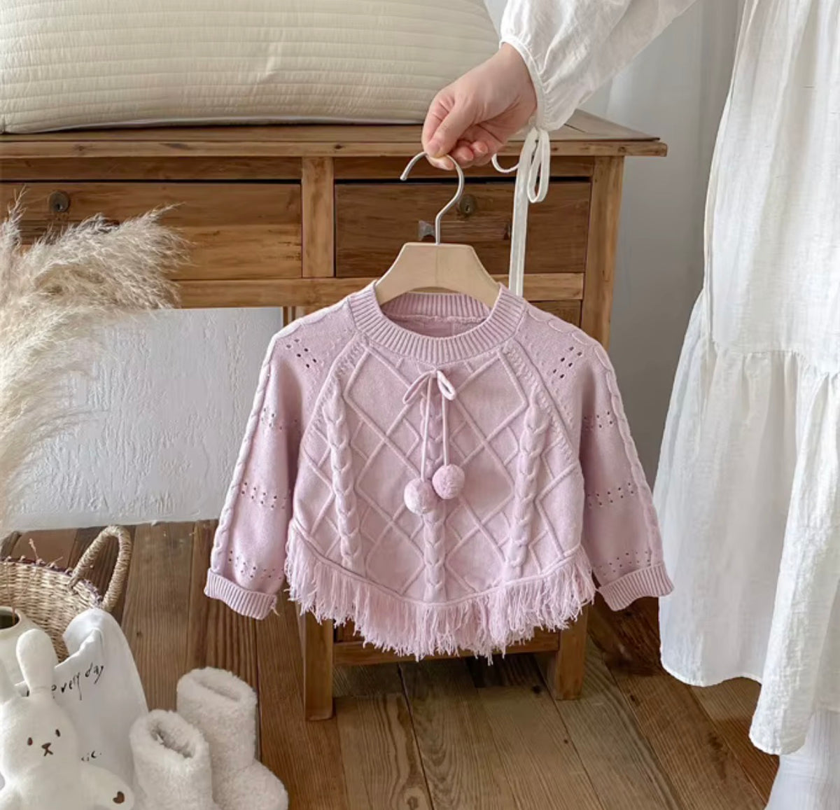 Lilac Pom-Pom Fringe Knit Set