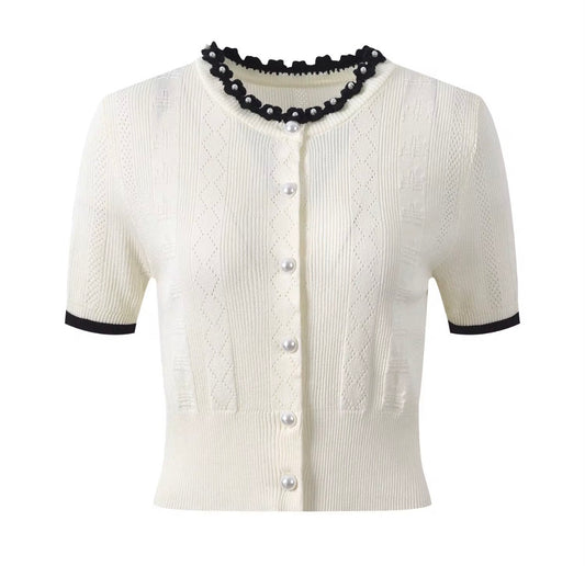 Pearl Trim Knit Top