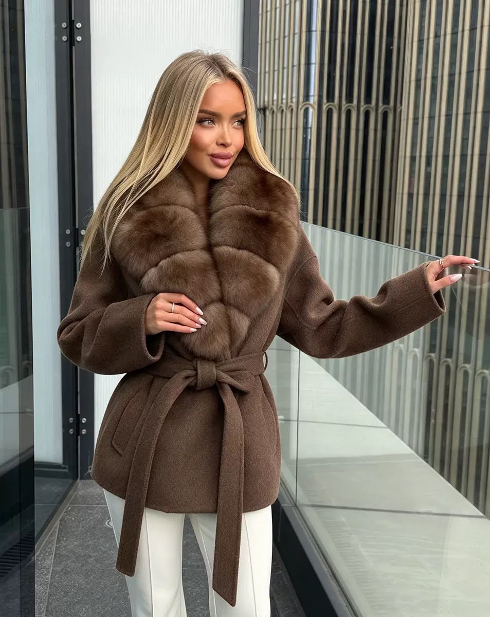 Milano Fur-Collar Belted Coat
