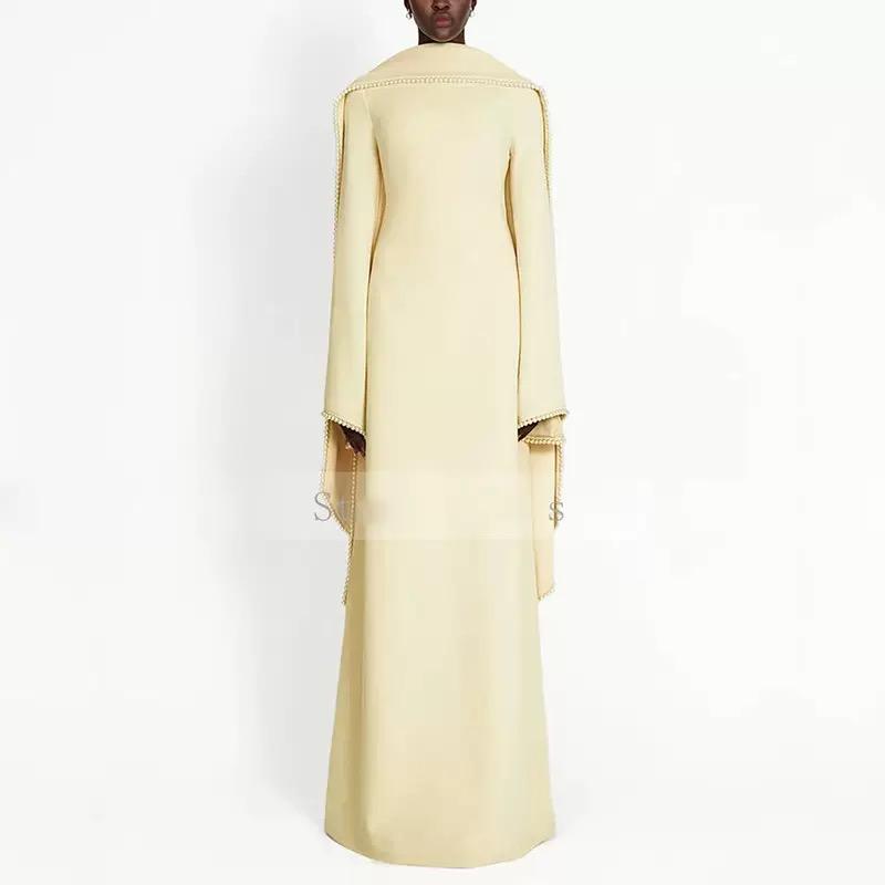 Pearl Trim Cape Sleeve Maxi Dress