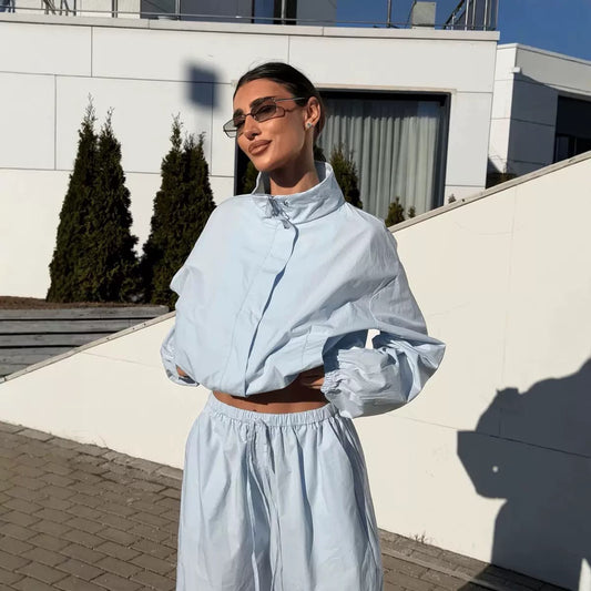 Cropped Windbreaker & Wide-Leg Pants Set