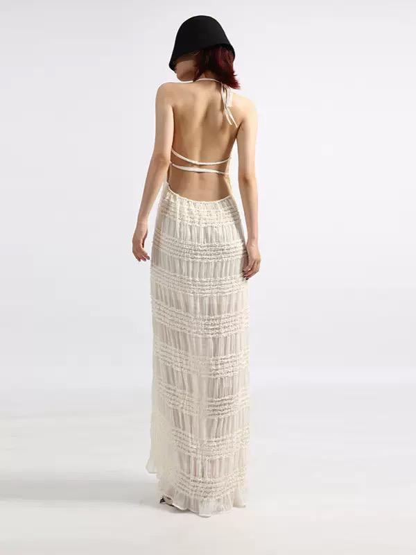 White Textured Column Maxi Dress