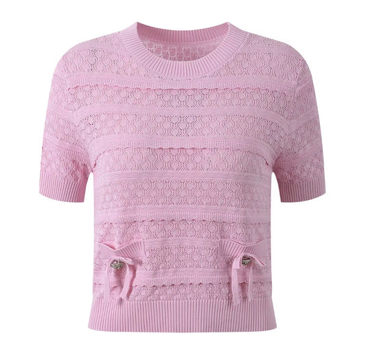 Soft Lace Bow Knit Top