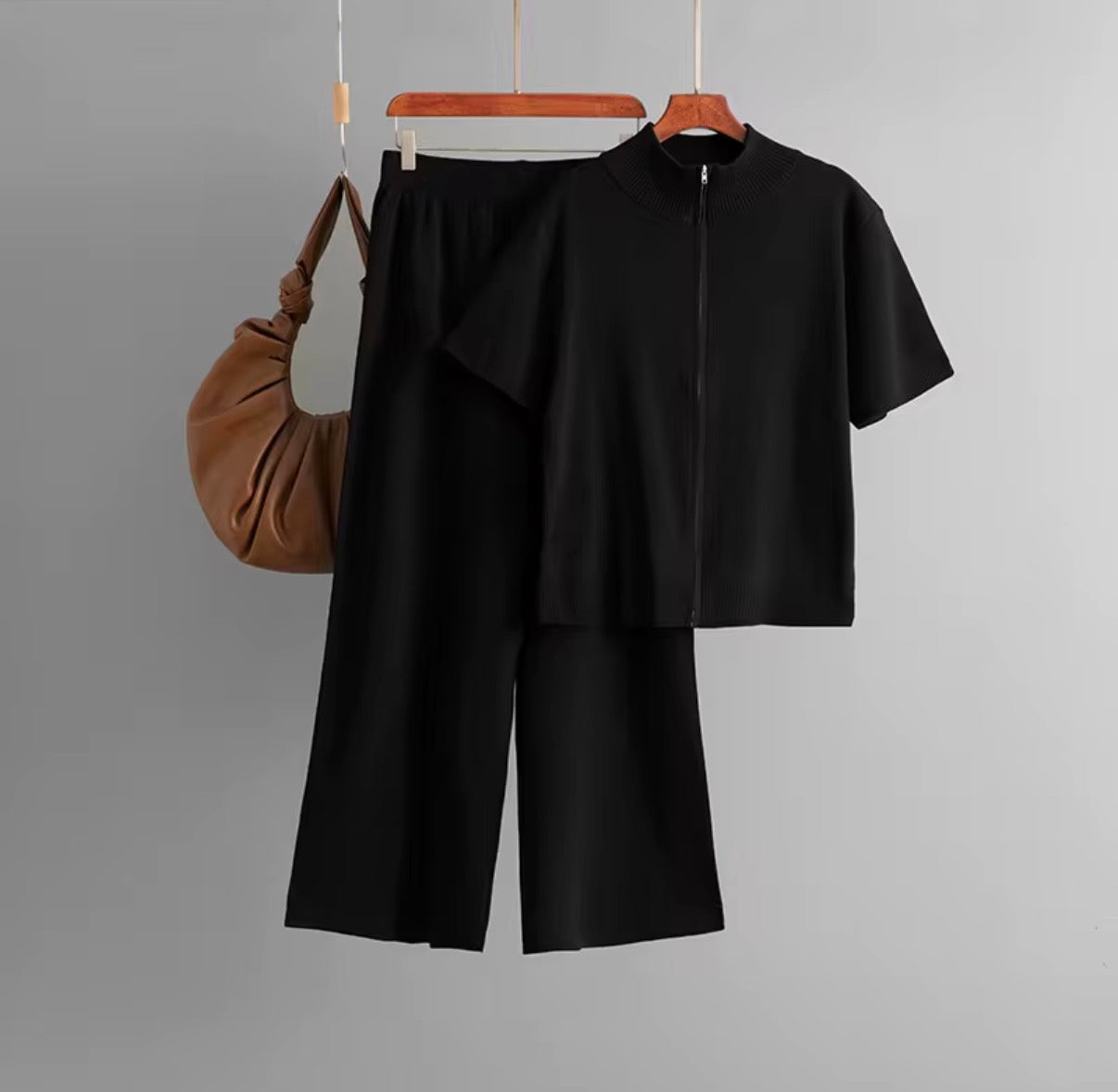 Zip-Up Knit Top & Bermuda Shorts Set