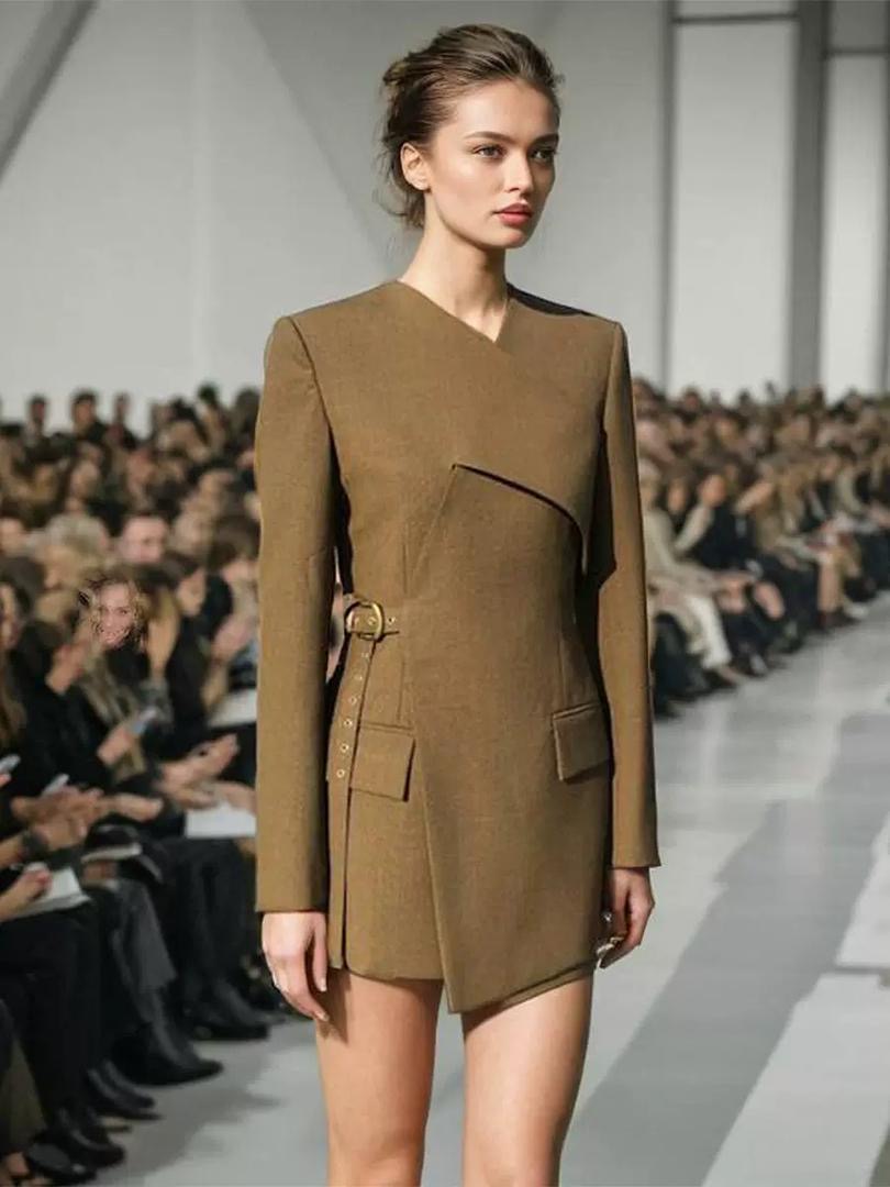 Modern Power Mini Dress with Angled Hem