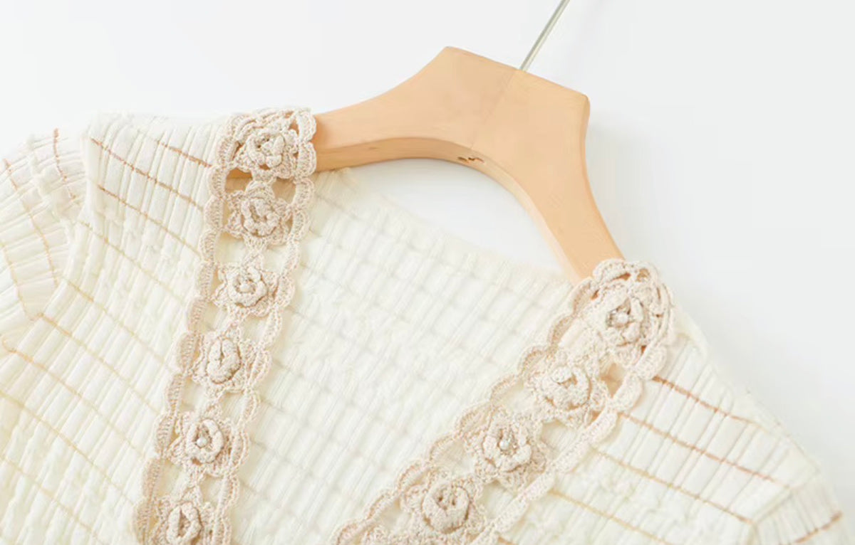 Ivory Lace-Trim Ruffle Knit Cardigan