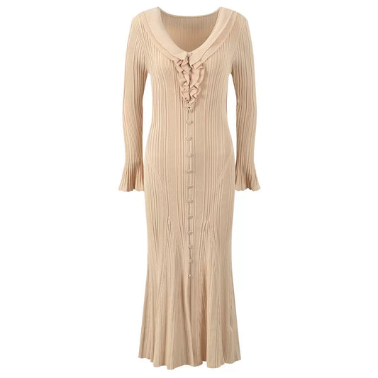 Ruffle Trim Ribbed Maxi Dress