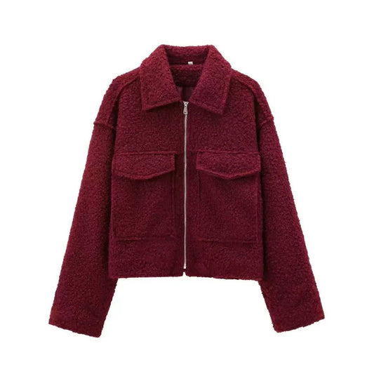 Teddy Texture Cropped Zip Jacket