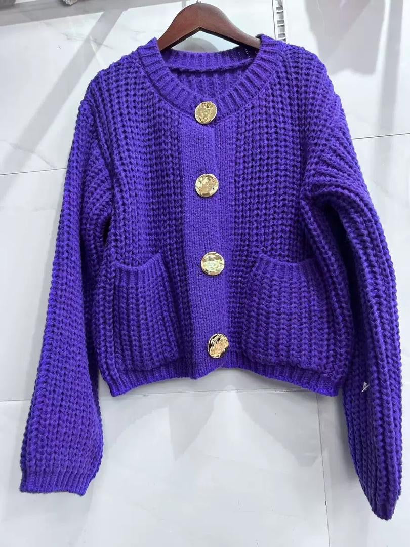 Chunky Knit Cardigan with Gold Buttons