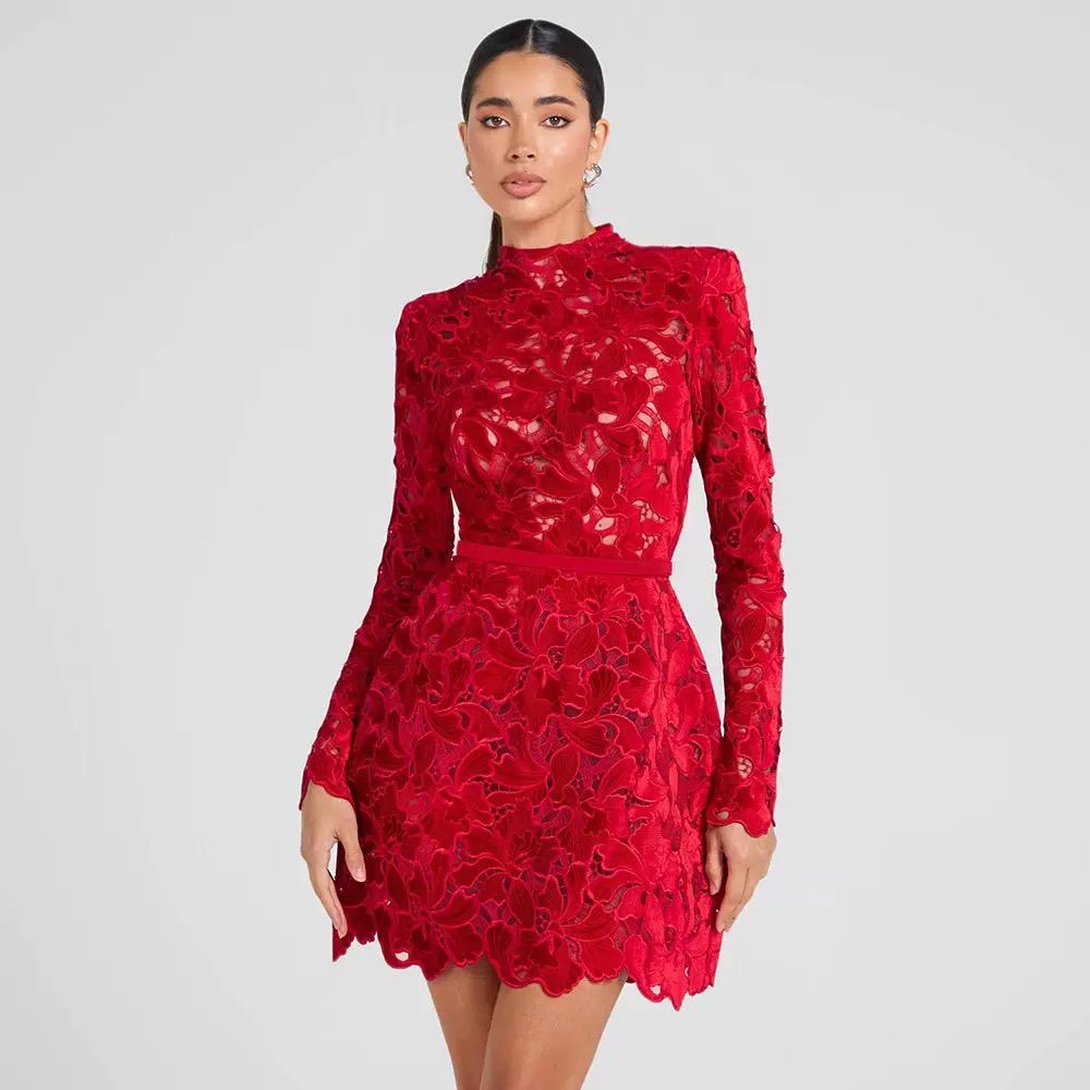 Crimson Enchantress Lace Dress