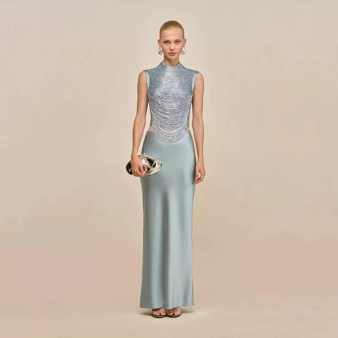 Metallic Drape Halter Set