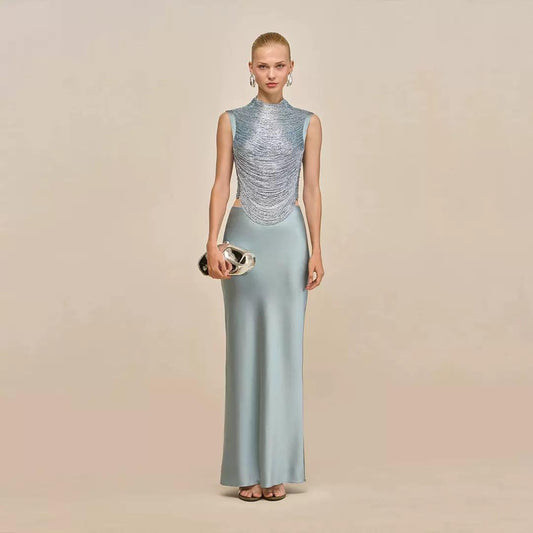 Metallic Drape Halter Set