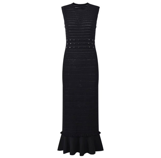 Midnight Studded Sculpt Knit Mermaid Maxi Dress