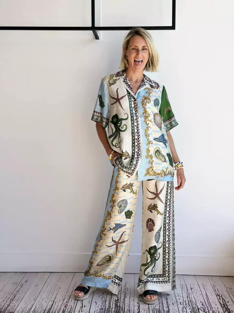 Ocean Print Shirt & Pants Set