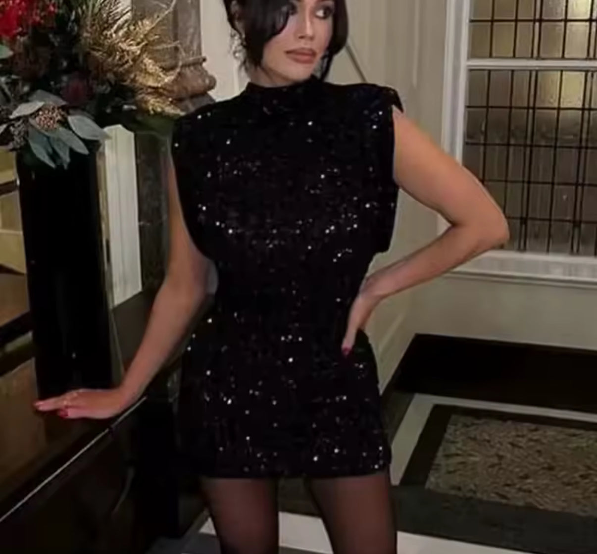 Glitter Knit Mini Dress with Sculpted Side Cutouts