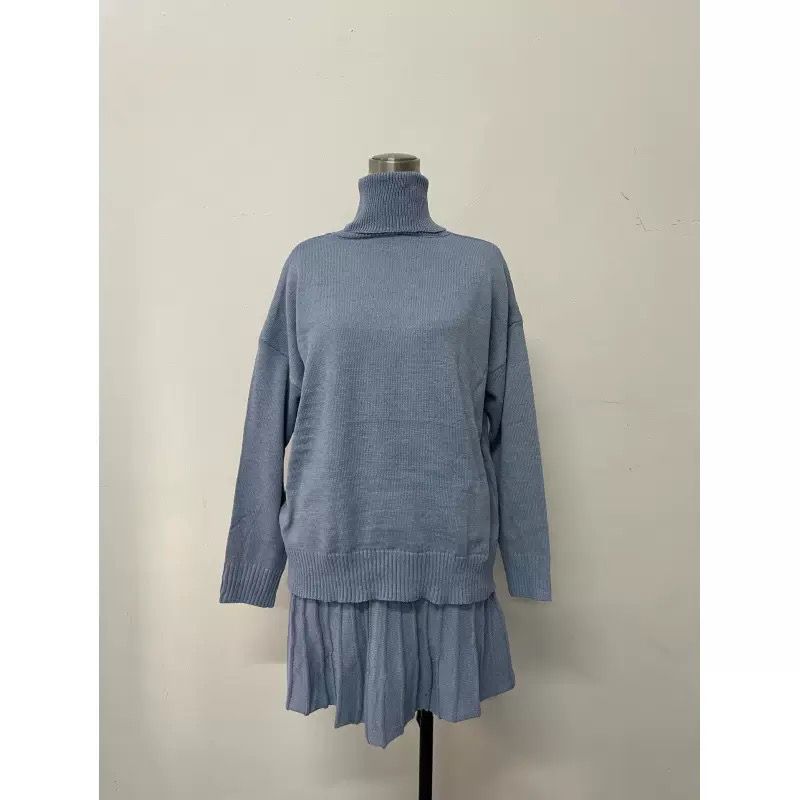 Soft Pleats Knit Turtleneck Sweater & Skirt Set