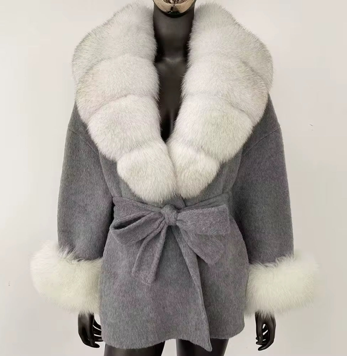 Fur-Collar Belted Wool Coat With fur cuffs