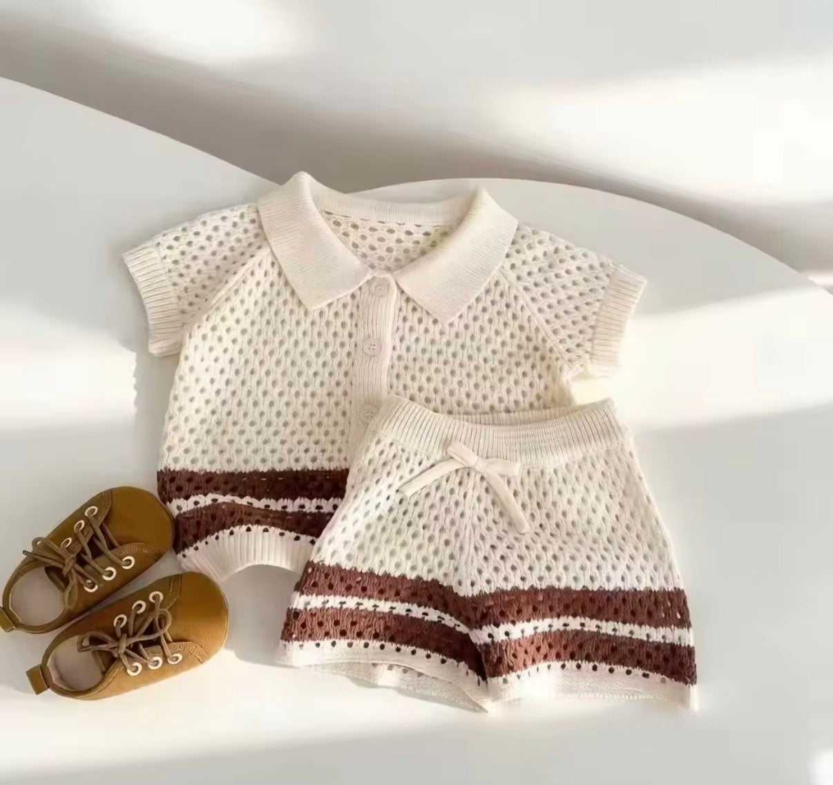Open Knit Polo Set