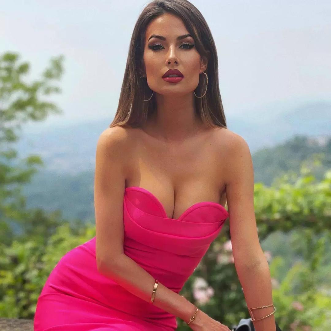 Hot Pink Strapless Bodycon Midi Dress with Sweetheart Neckline