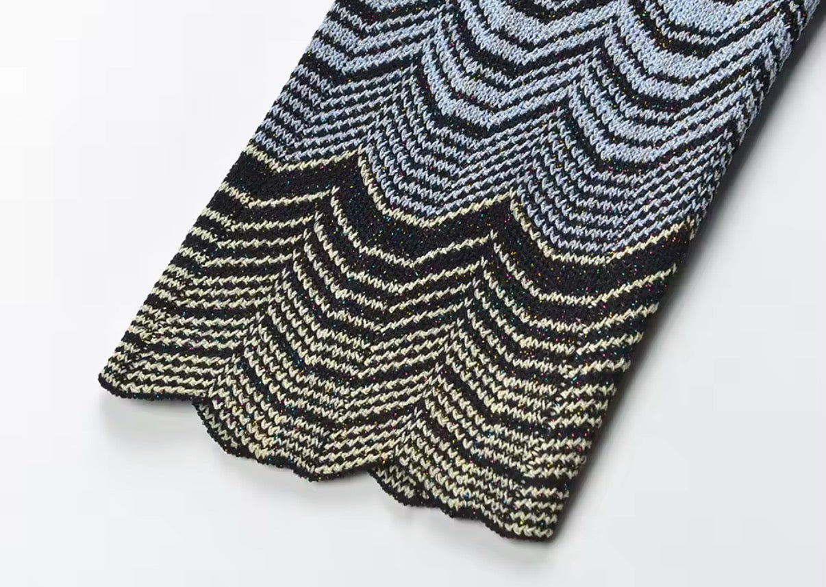 Open-Back Chevron Knit Maxi Dress