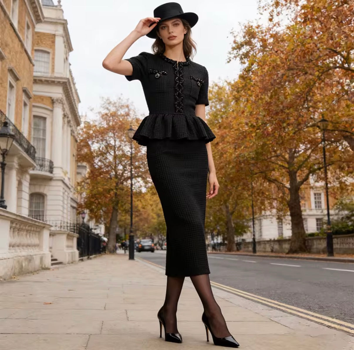 Paris Peplum Midi Dress